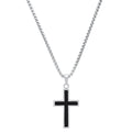 Men's Stainless Steel Silver and Black Cross Pendant Necklace