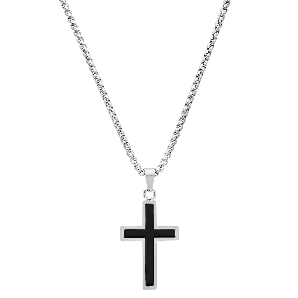 Men's Stainless Steel Silver and Black Cross Pendant Necklace