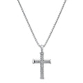 Men’s Stainless Steel Twist Design Cross Pendant. Textured Biker Wheat Chain Necklace