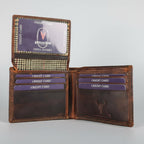 Men’s Genuine Cow Leather Bifold Wallet. Embossed Deer Design with RFID Protection