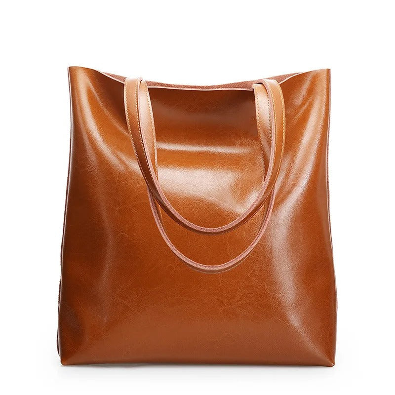Alma | Classic Leather Tote Bag – Slim Handles & Spacious Interior