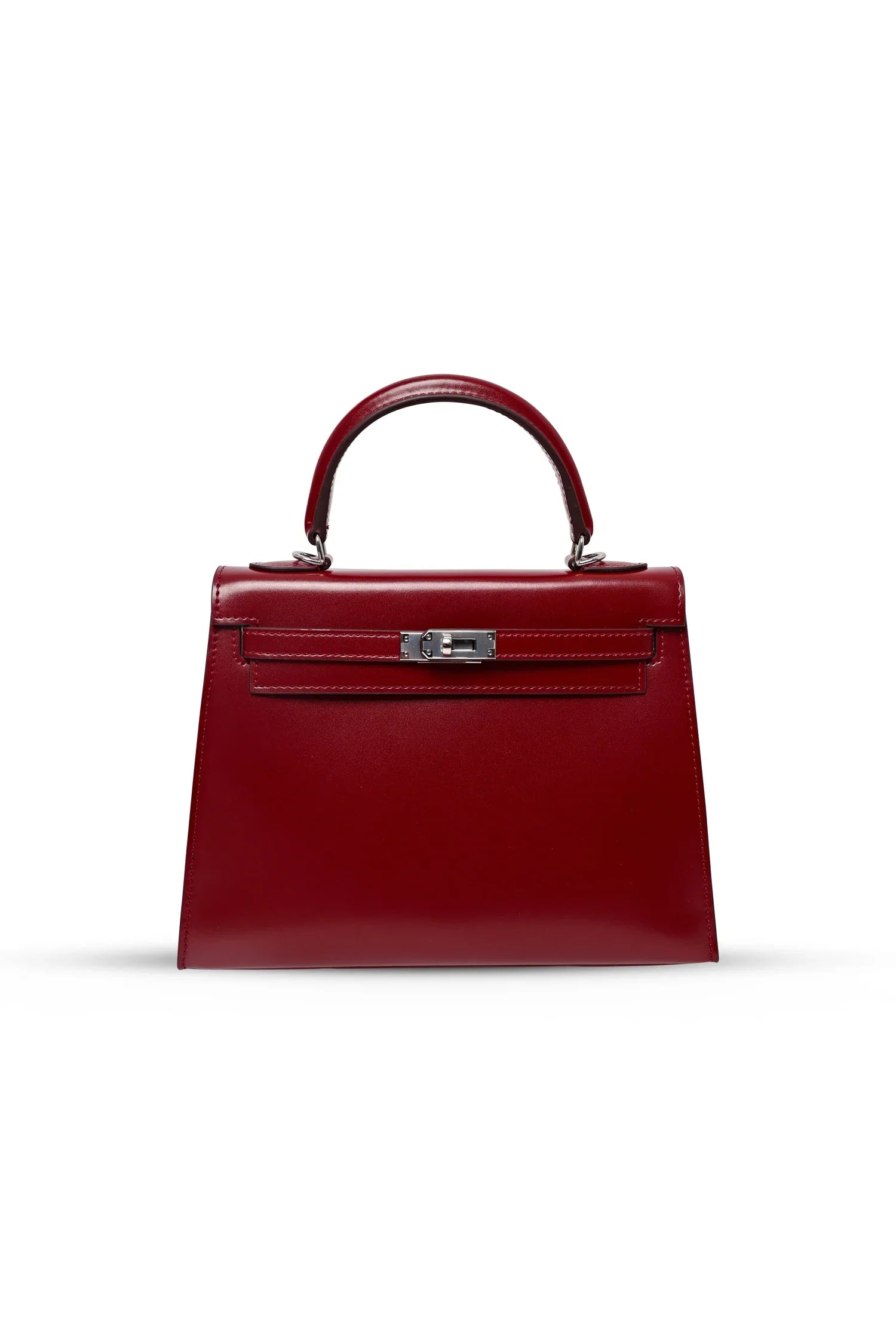 Aurora | Burgundy Full-Grain Leather Top Handle Bag – Silver Hardware & Detachable Strap