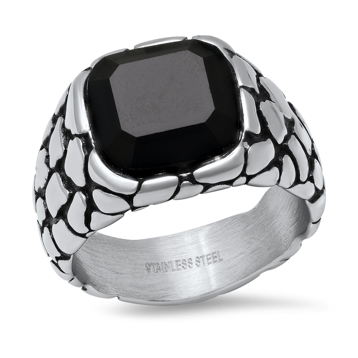 Men’s Stainless Steel Pebble Texture Signet Biker Ring