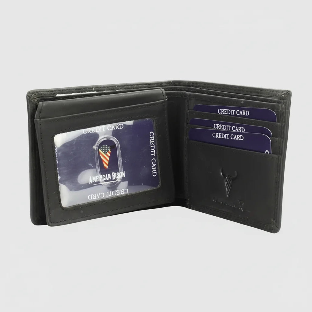 Men’s Cow Leather Wolf Embossed Bifold Wallet