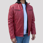 BOL Mens Alvin Lambskin Leather Jacket with Removable Hood