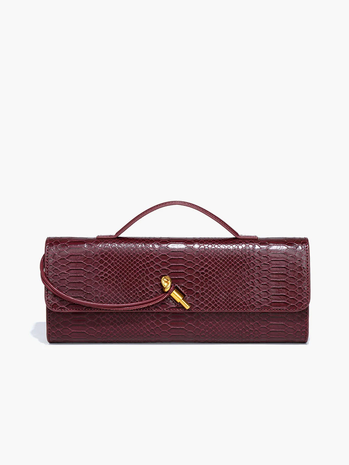 Mira | Snake-Embossed Vegan Leather Clutch – Top Handle & Gold Twist Lock
