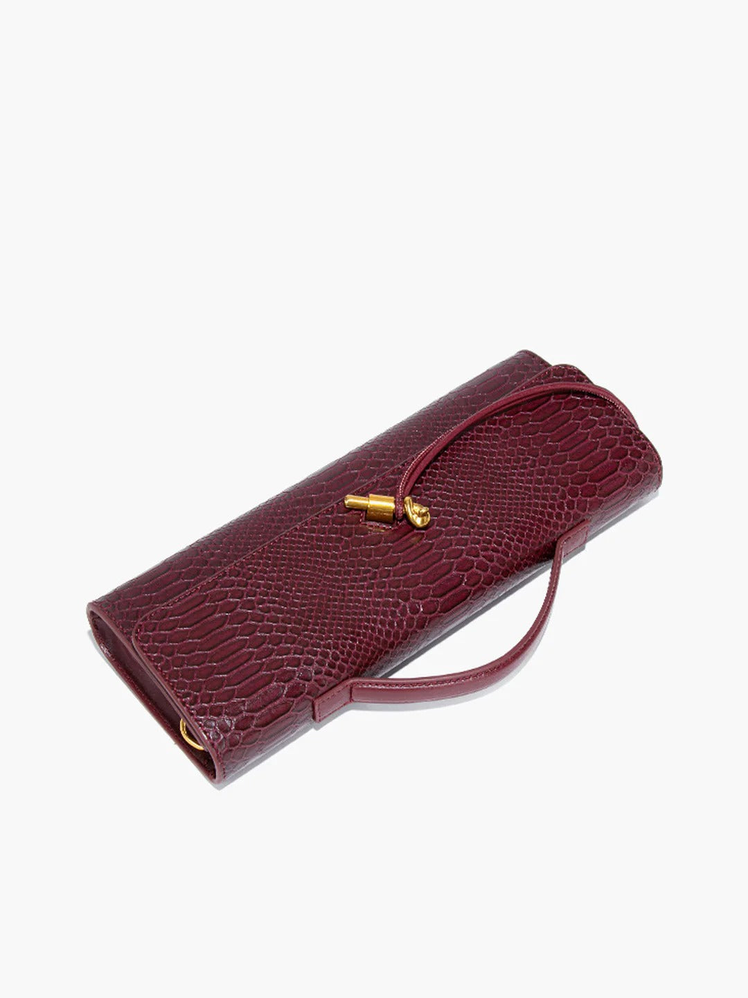 Mira | Snake-Embossed Vegan Leather Clutch – Top Handle & Gold Twist Lock