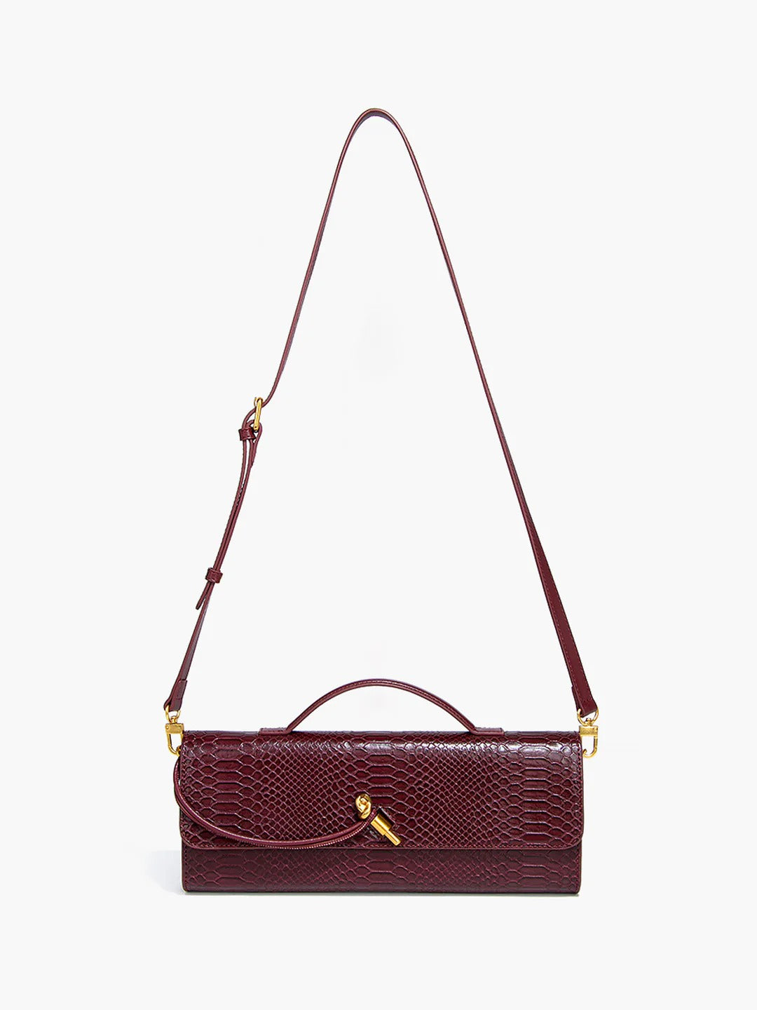 Mira | Snake-Embossed Vegan Leather Clutch – Top Handle & Gold Twist Lock