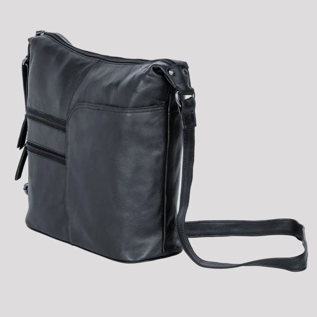 Greenwood Leather Shoulder Bag with 2 Zip Pockets