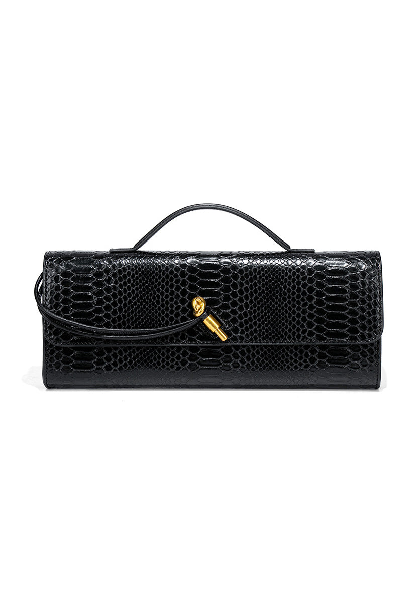 Mira | Snake-Embossed Vegan Leather Clutch – Top Handle & Gold Twist Lock