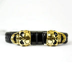 BOL Men's Braided Leather Skull Charm Bracelet