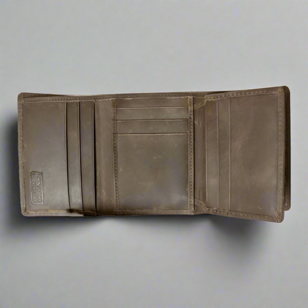 JBG Men’s Trifold Leather Flip-up Wallet. Genuine Distressed Leather RFID Blocking Wallet