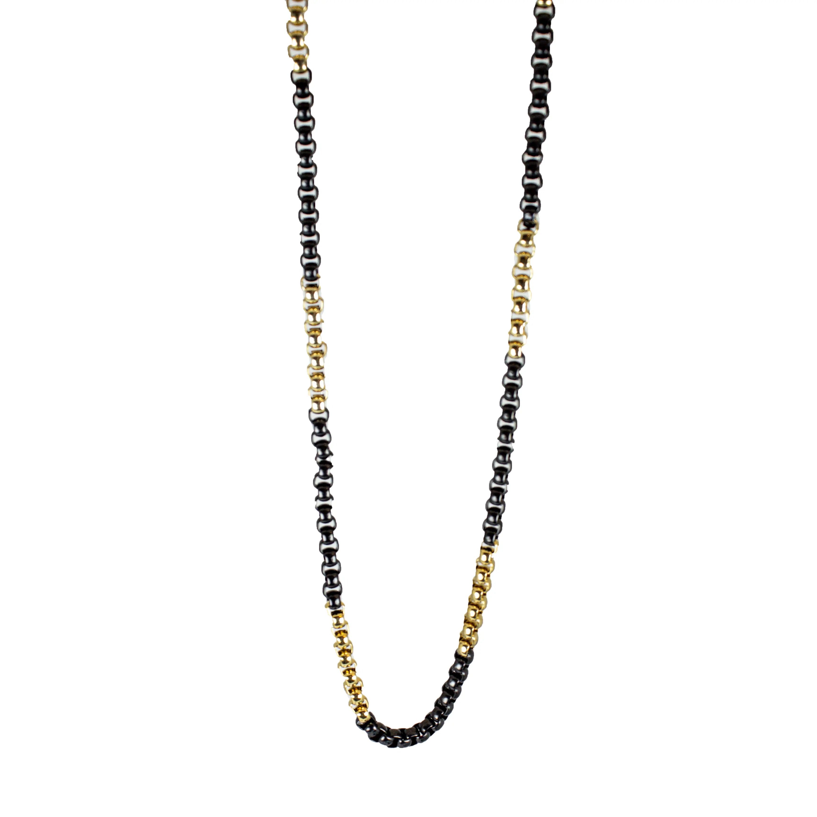 BOL Men's Two Tone Gold & Black Stainless Steel Chain Necklace