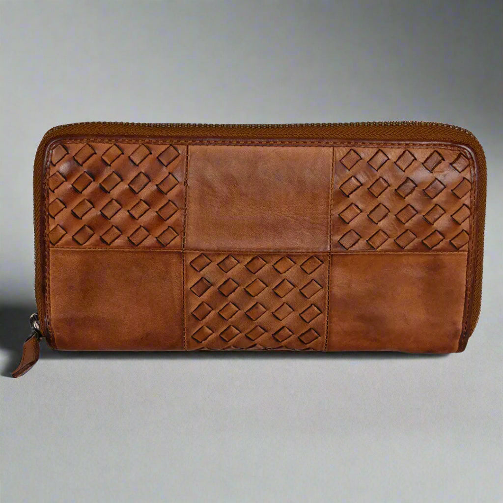 MET Women's Basket Weave Zip-Around Clutch Wallet