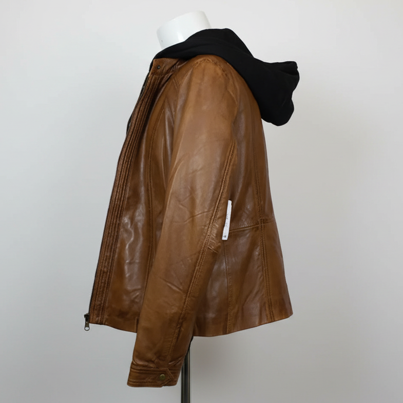 BOL Women's Detachable Hooded Leather Jacket