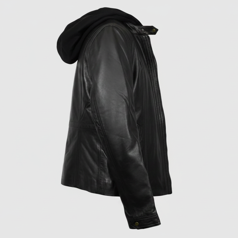 BOL Women's Detachable Hooded Leather Jacket