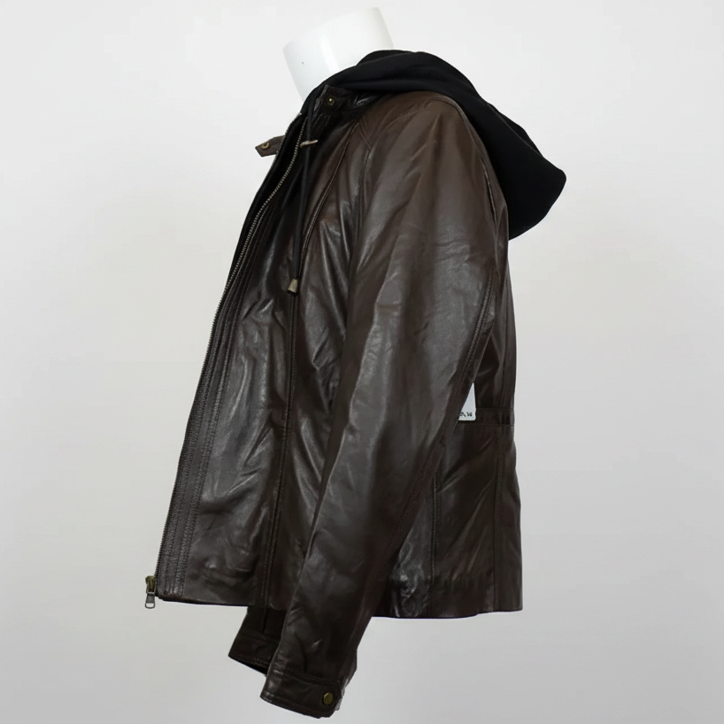 BOL Women's Detachable Hooded Leather Jacket