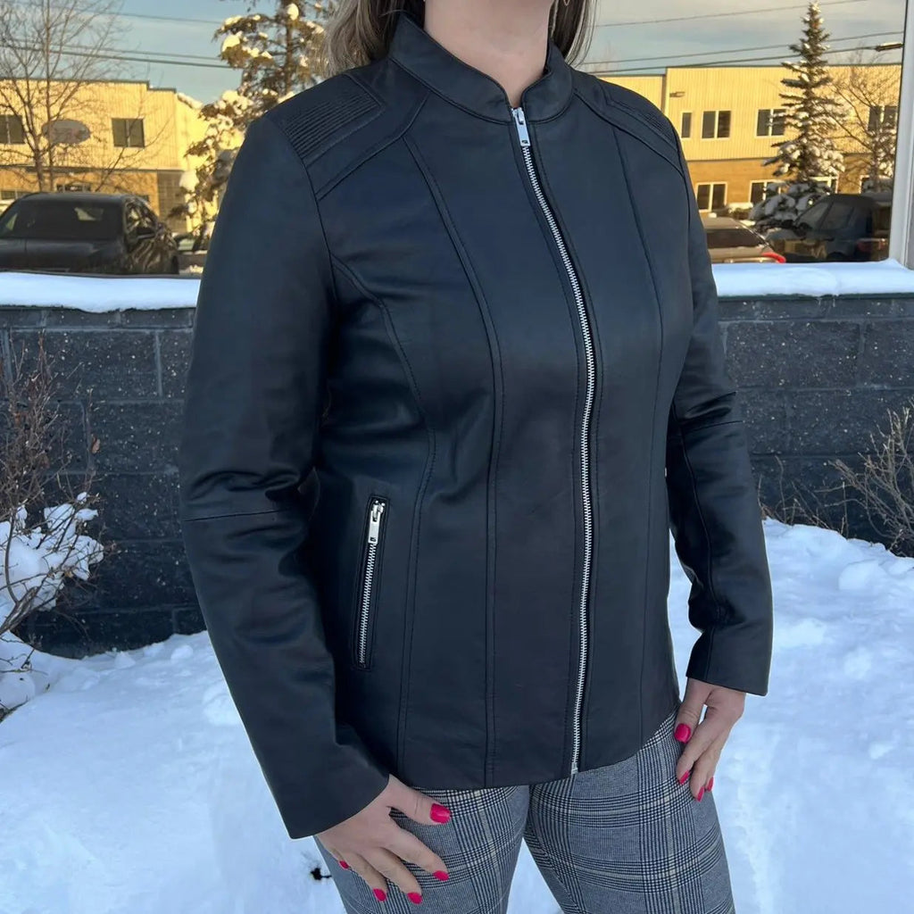 BOL Women's Paulina Ribbed Shoulder Leather Jacket