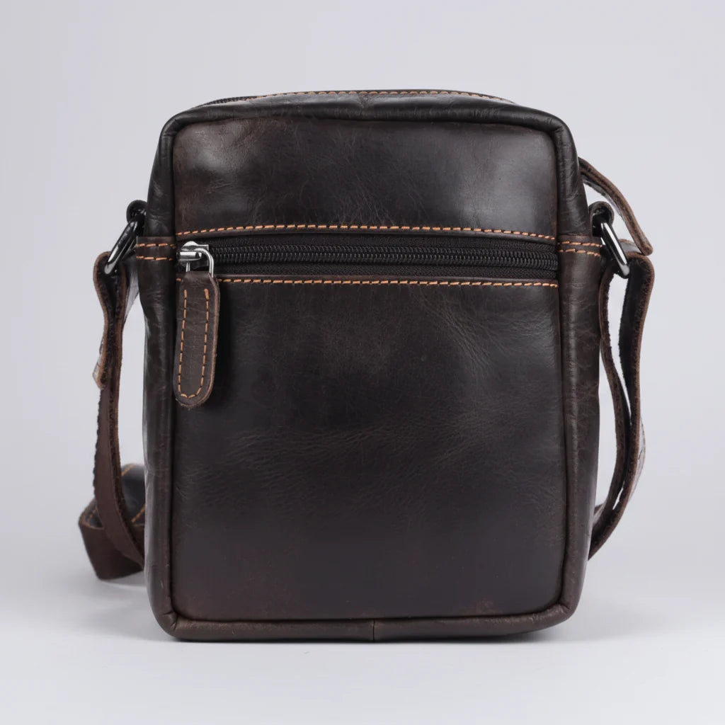 Greenwood Leather Mini-Messenger Bag. Premium Compact Crossbody Travel Organizer