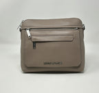 Petit Sac à Bandoulière en Cuir Taupe, Brigitte