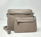 Petit Sac à Bandoulière en Cuir Taupe, Brigitte