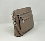 Petit Sac à Bandoulière en Cuir Taupe, Brigitte