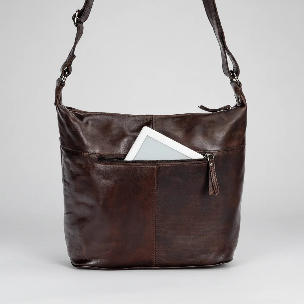 Greenwood Leather Shoulder Bag with 2 Zip Pockets
