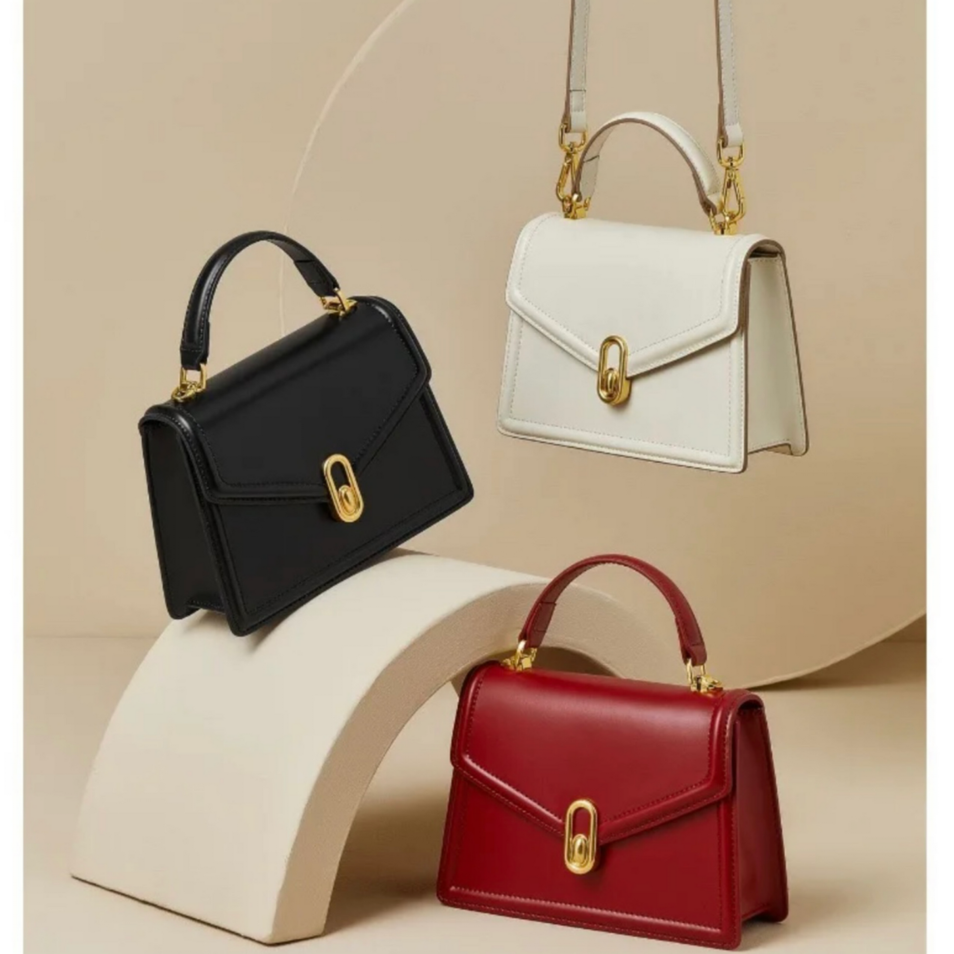 Aurora Mini Luxe Leather Handbag – Women's Elegant Top Handle Bag with Gold Hardware (UK)