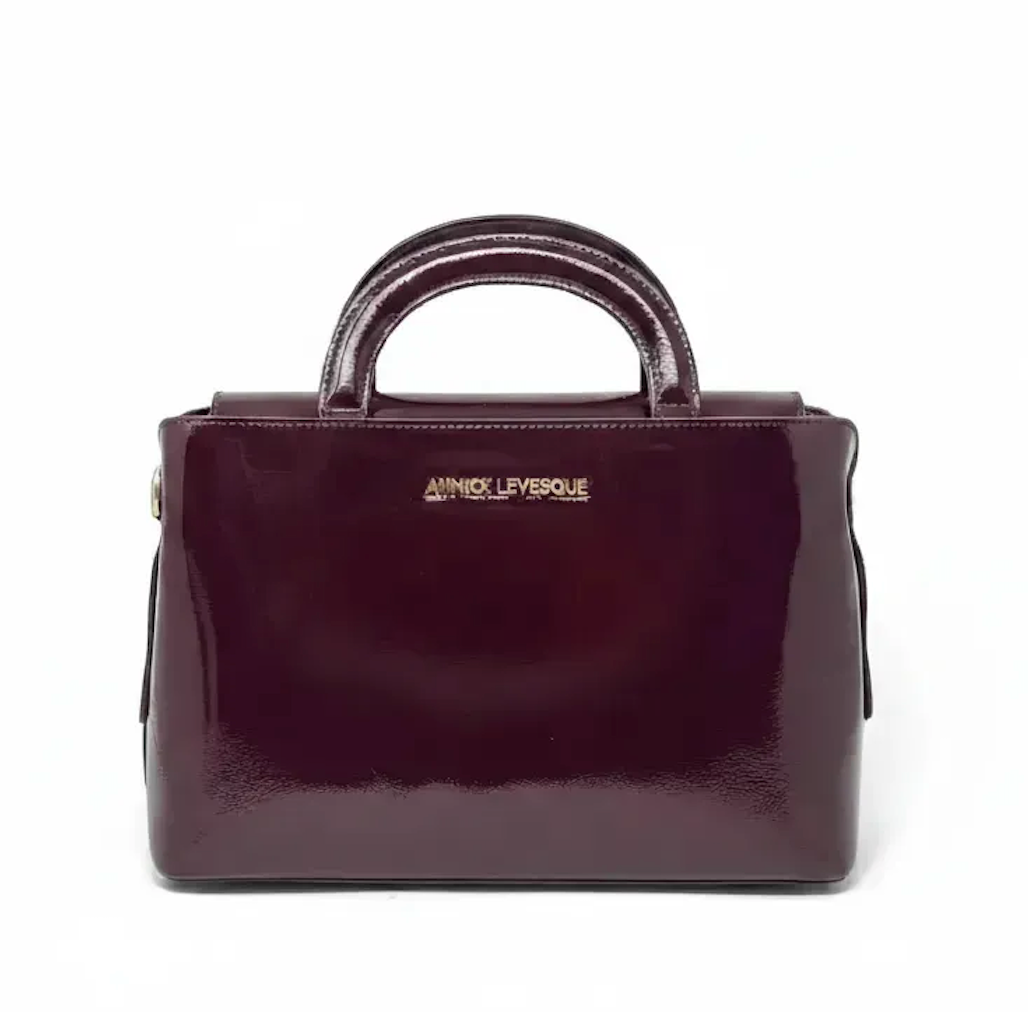 Sac à main en cuir, deux en un, Rouge bordeaux vernis, Clarence moyen