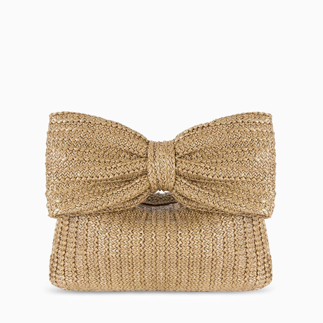Christine | Natural Straw Clutch with Oversized Bow Detail