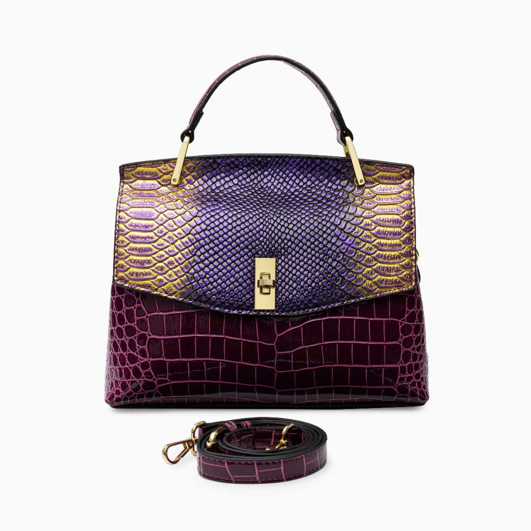 Lilly Iridescent Python & Croc-Embossed Top Handle Bag – Luxury Statement Satchel for Women