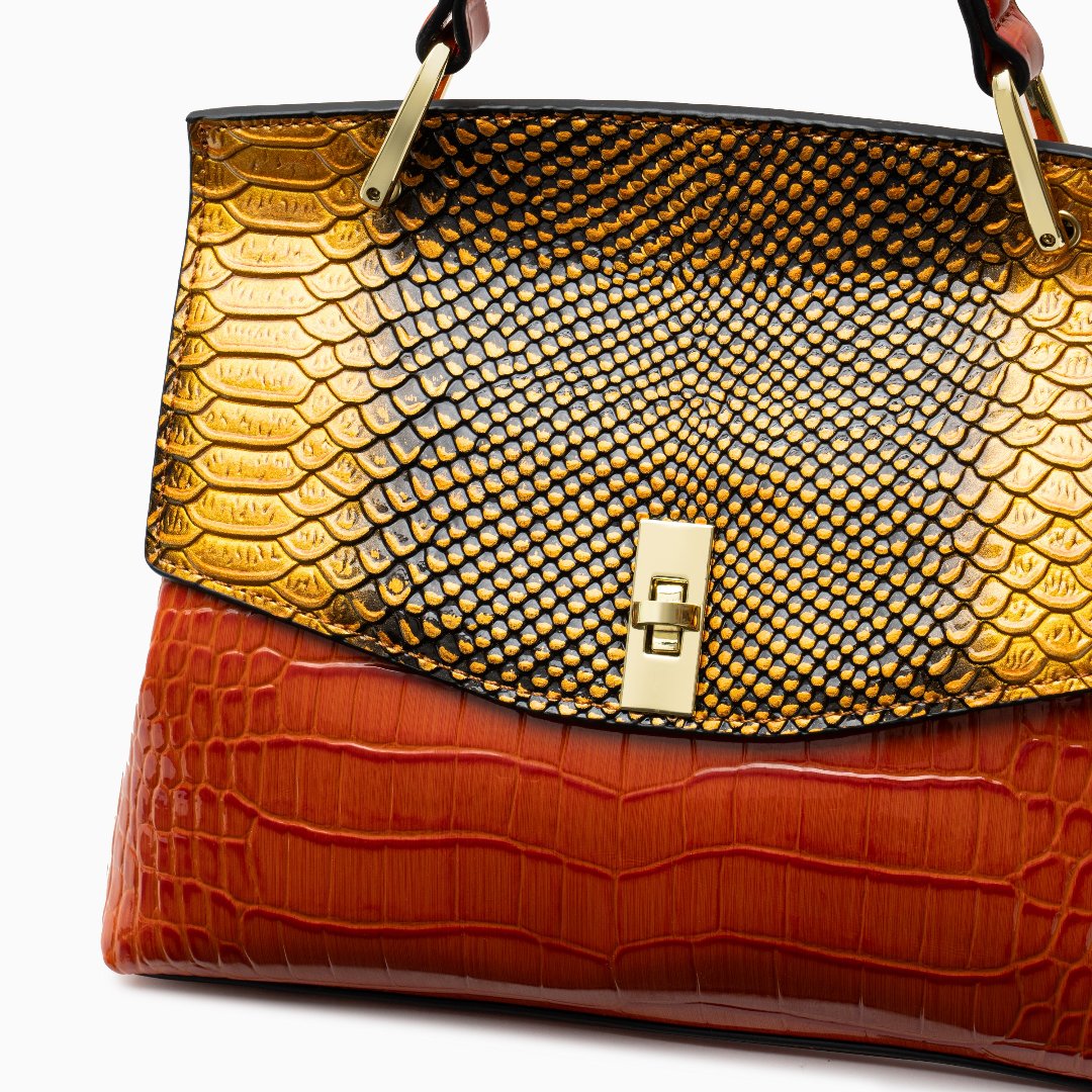 Lilly Iridescent Python & Croc-Embossed Top Handle Bag – Luxury Statement Satchel for Women