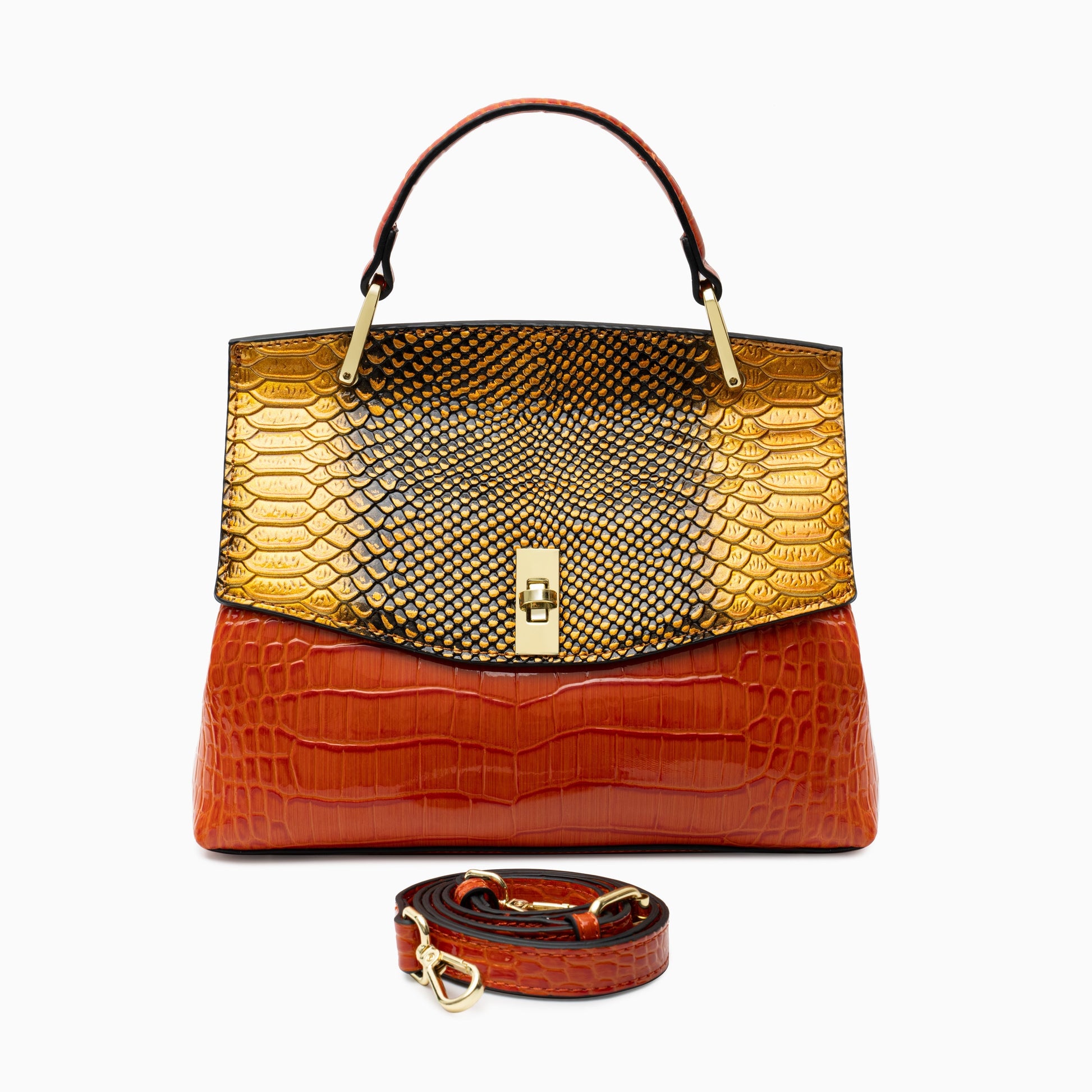 Lilly Iridescent Python & Croc-Embossed Top Handle Bag – Luxury Statement Satchel for Women