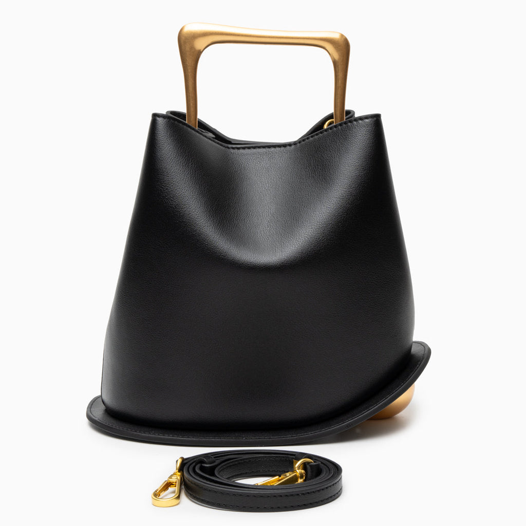 Modern Sculptural Leather Handbag – Minimalist Design with Gold Handle