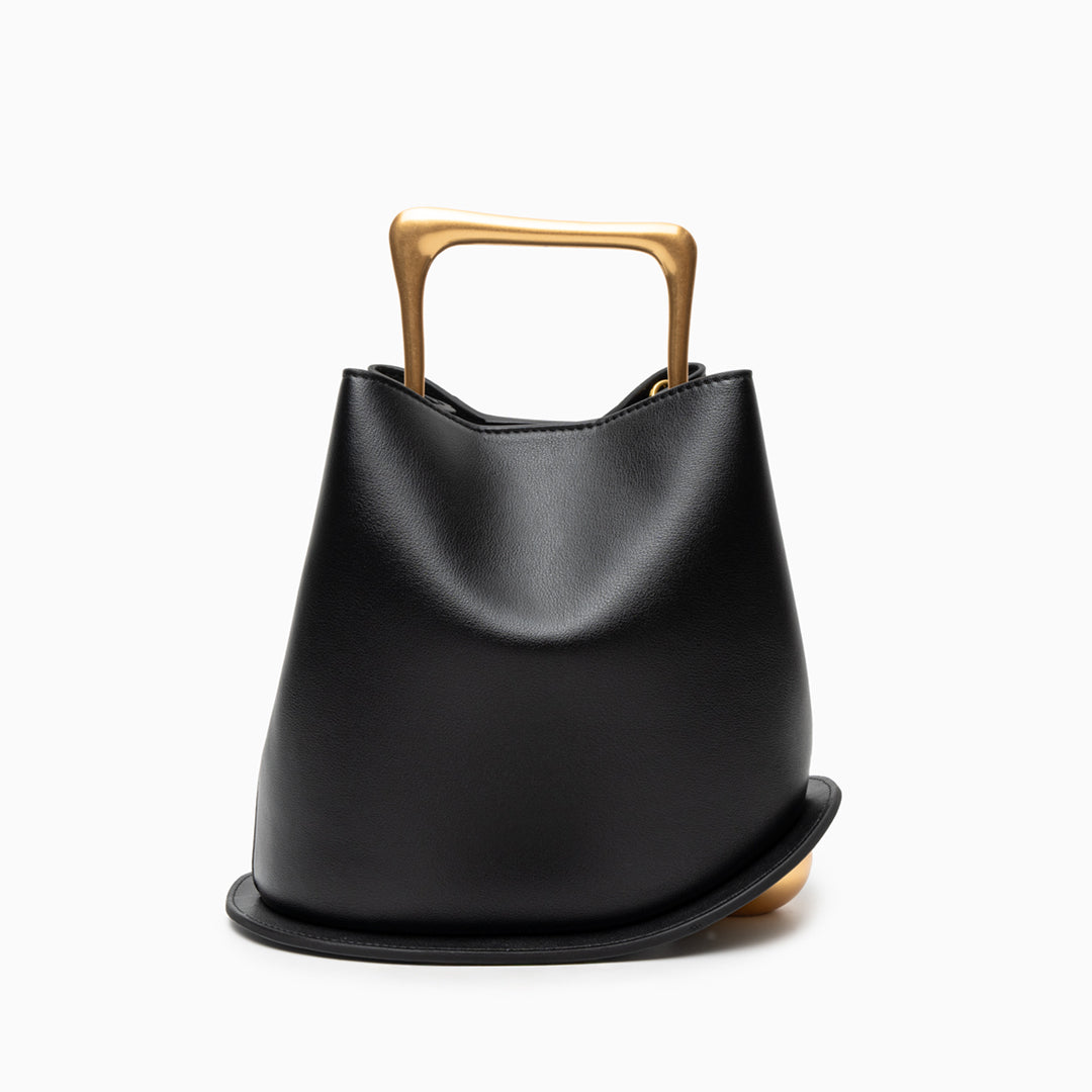 Modern Sculptural Leather Handbag – Minimalist Design with Gold Handle
