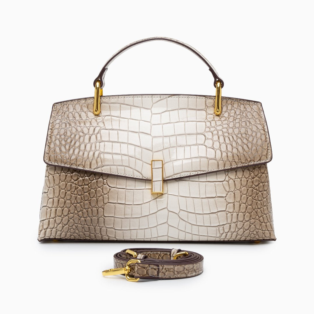 Monaco Croc-Embossed Top Handle Bag – Luxury Structured Satchel for Women