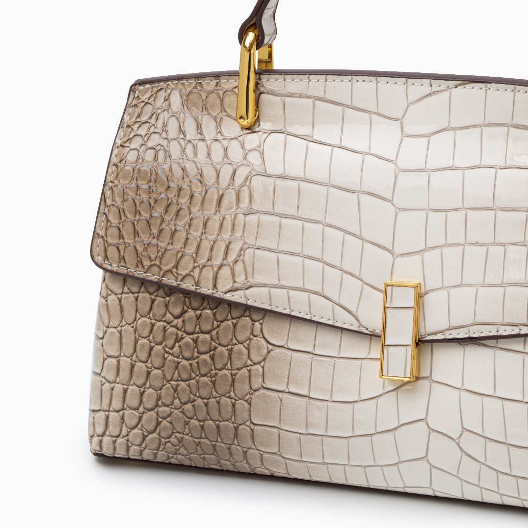 Monaco Croc-Embossed Top Handle Bag – Luxury Structured Satchel for Women