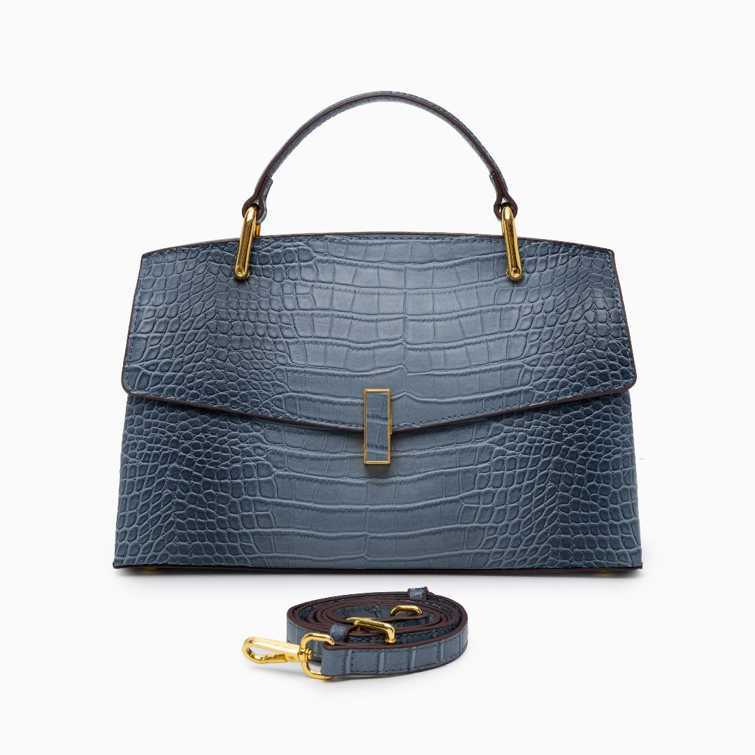 Monaco Croc-Embossed Top Handle Bag – Luxury Structured Satchel for Women
