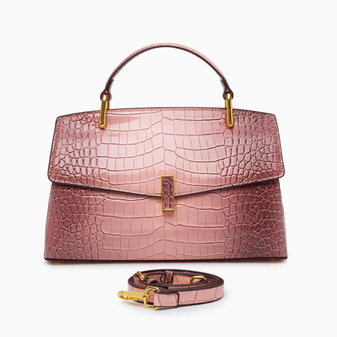 Monaco Croc-Embossed Top Handle Bag – Luxury Structured Satchel for Women