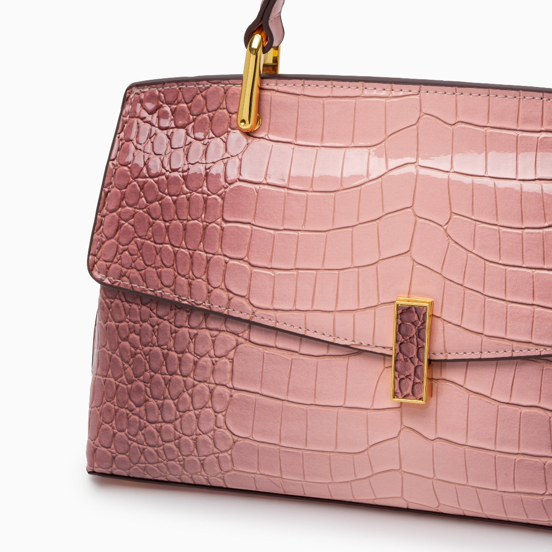 Monaco Croc-Embossed Top Handle Bag – Luxury Structured Satchel for Women