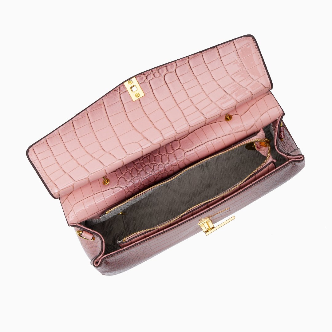Monaco Croc-Embossed Top Handle Bag – Luxury Structured Satchel for Women