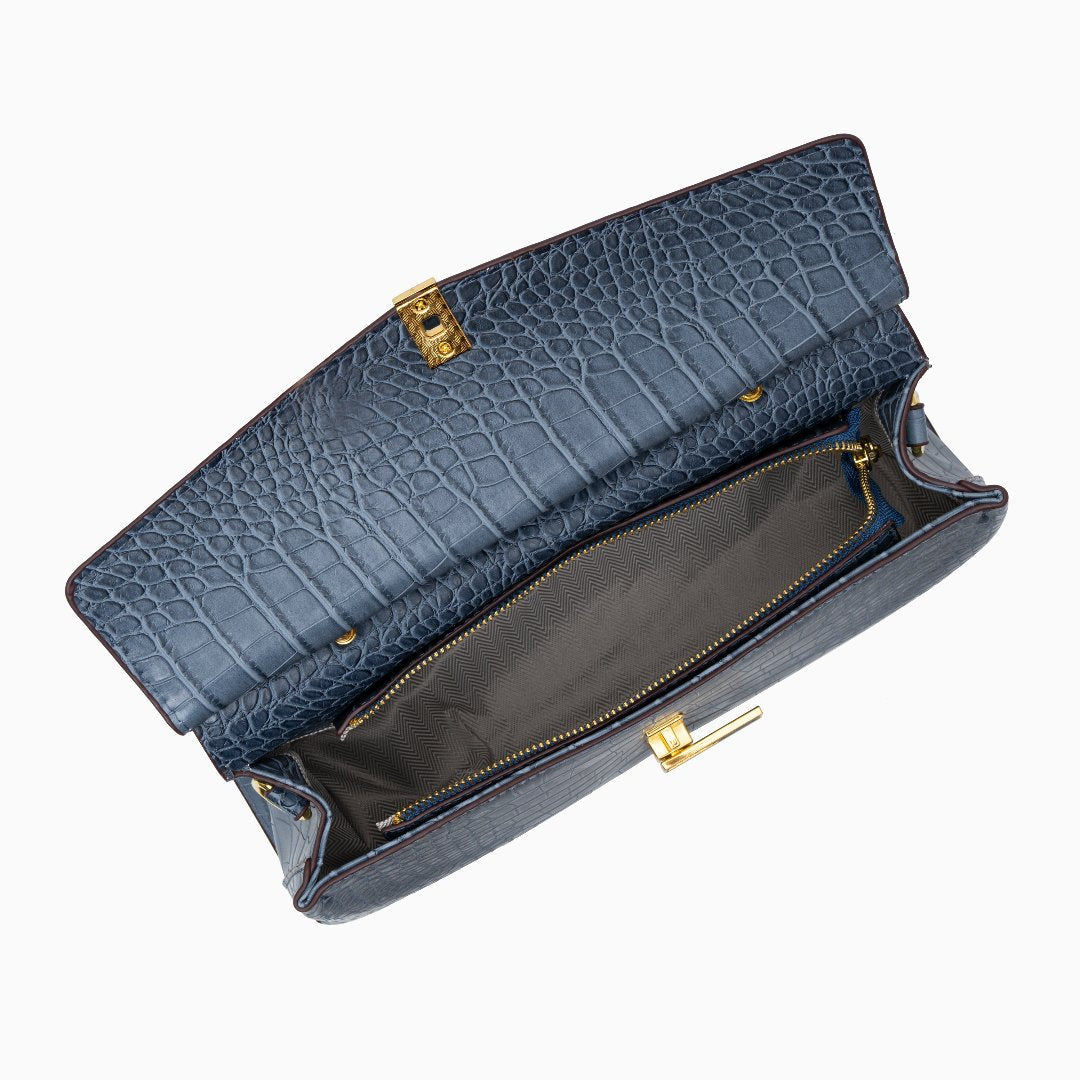 Monaco Croc-Embossed Top Handle Bag – Luxury Structured Satchel for Women