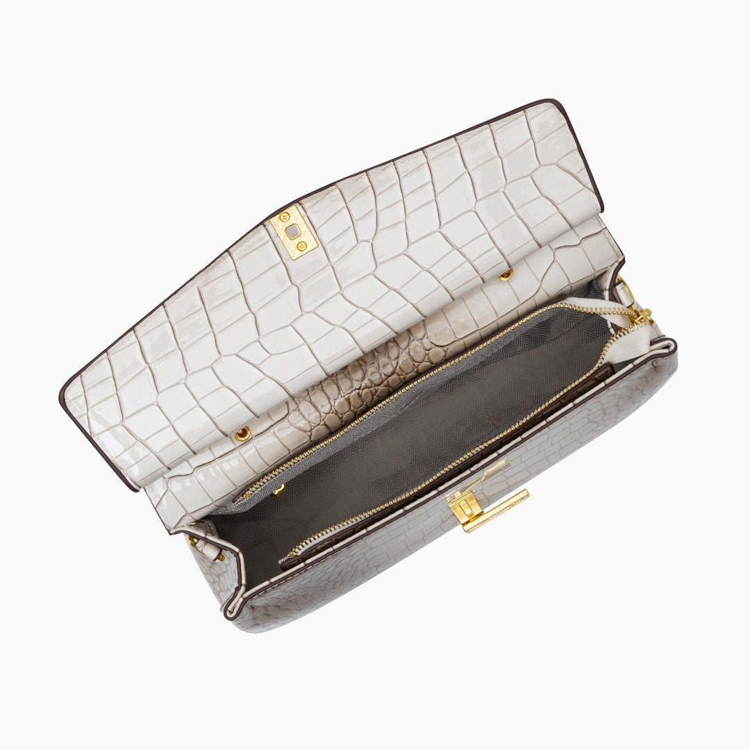 Monaco Croc-Embossed Top Handle Bag – Luxury Structured Satchel for Women
