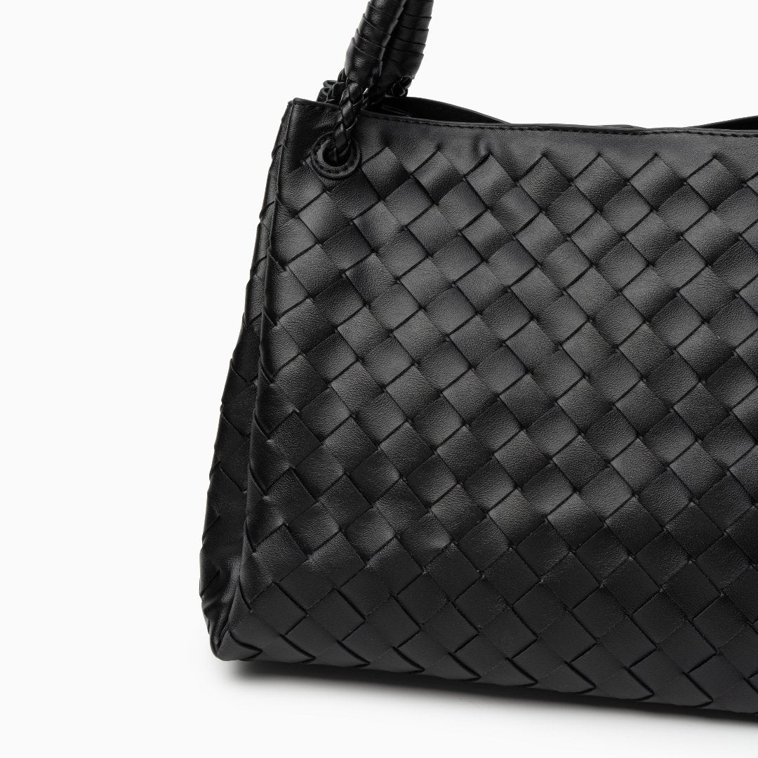 Monaco Woven Tote Bag with Braided Handle and Gold Accent – Luxury Designer Handbag