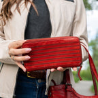 MET Women’s Leather Zip Around Wallet. Striped Textured Long Wallet