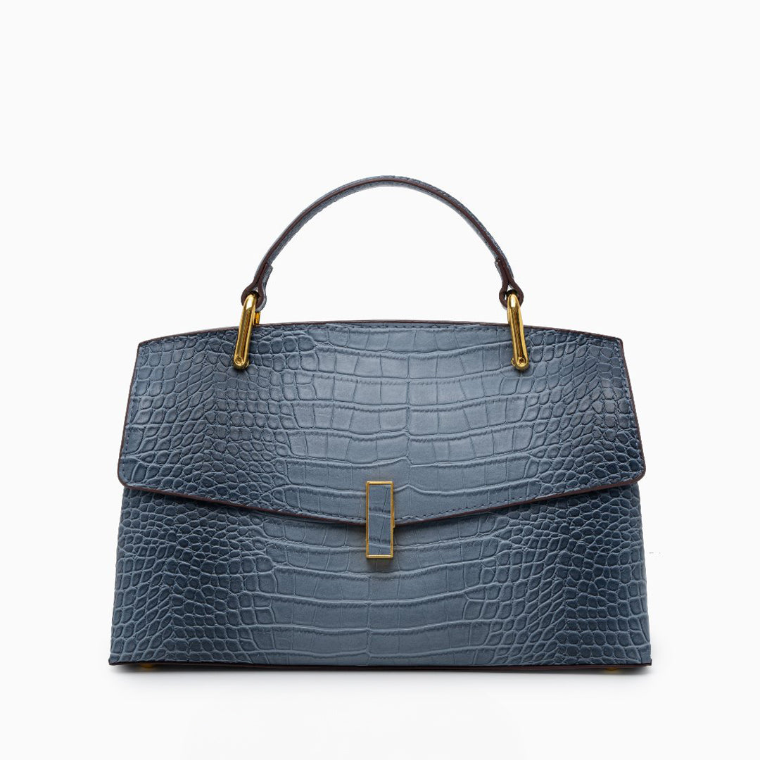 Monaco Croc-Embossed Top Handle Bag – Luxury Structured Satchel for Women