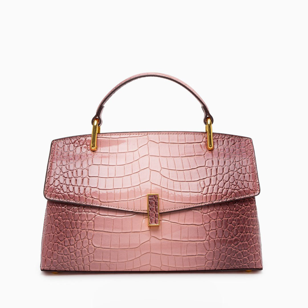 Monaco Croc-Embossed Top Handle Bag – Luxury Structured Satchel for Women