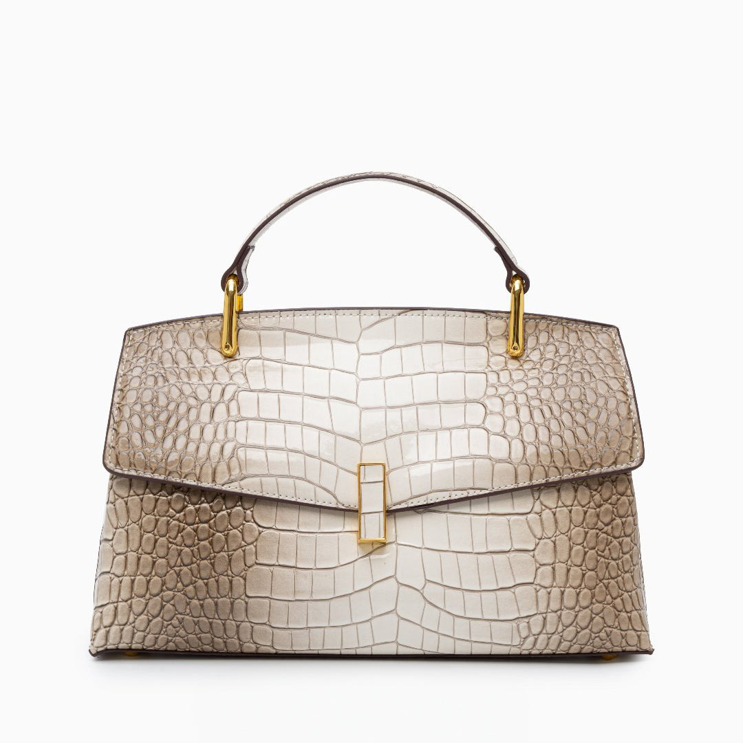 Monaco Croc-Embossed Top Handle Bag – Luxury Structured Satchel for Women