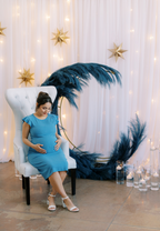 Baby Blue Ruffle Sleeve Ribbed Maternity Dress
