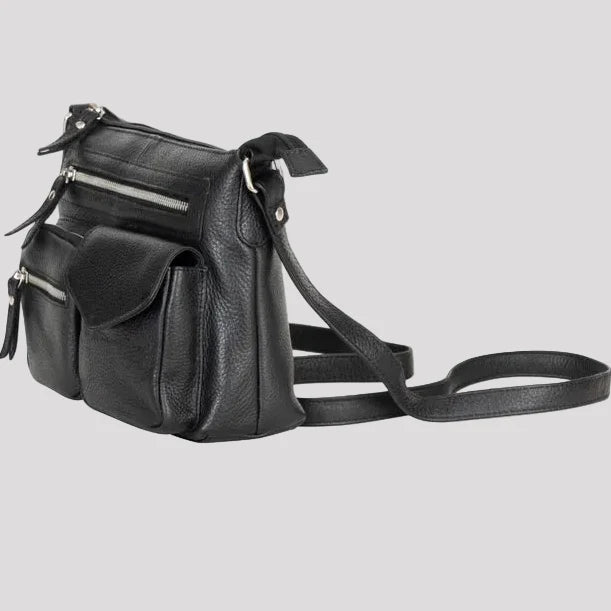 Greenwood Leather Multi-Pocket Crossbody Bag. Premium Pebbled Leather Handbag
